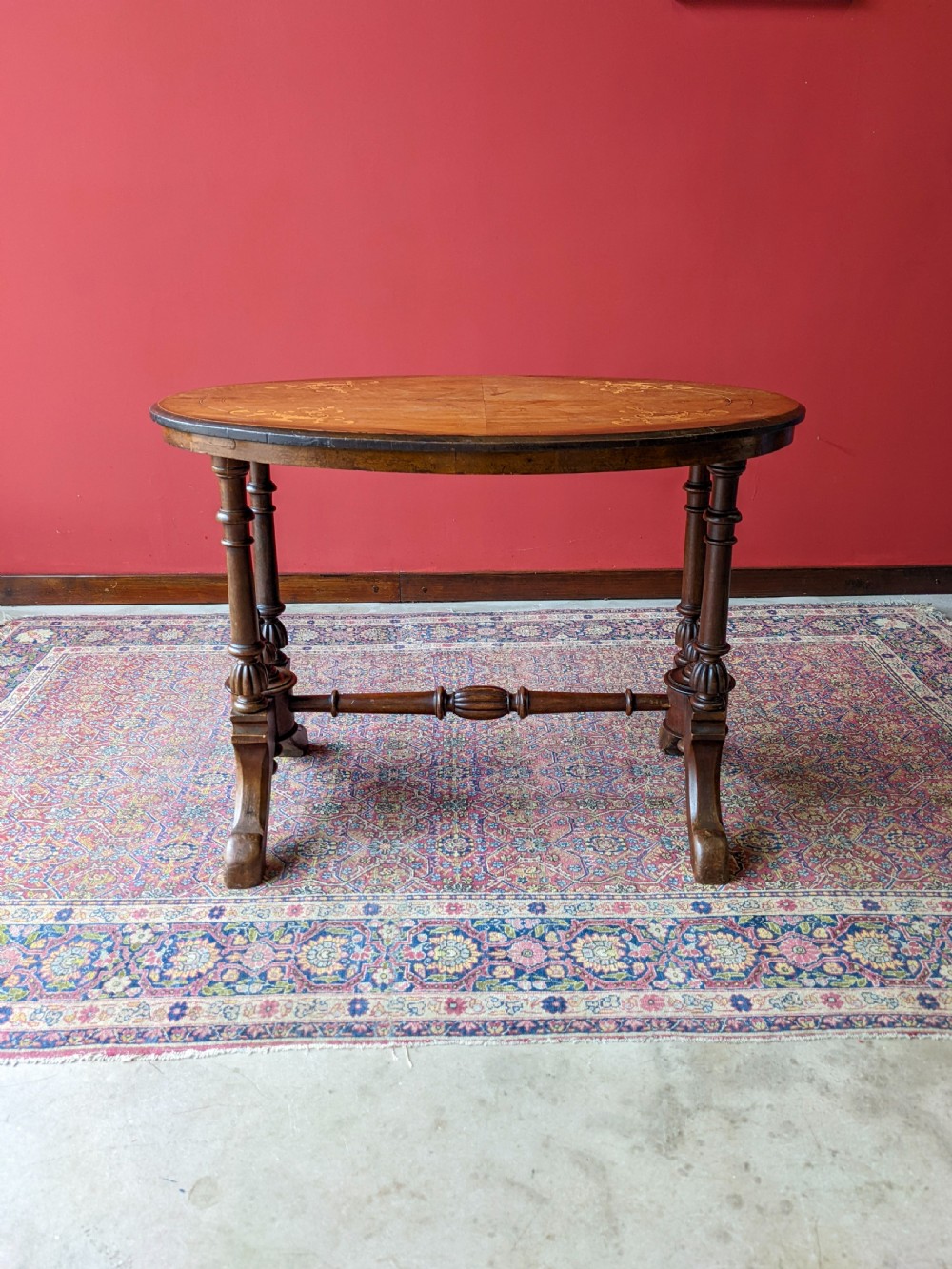 Antique Victorian Inlaid Oval Walnut Occasional Table View IV