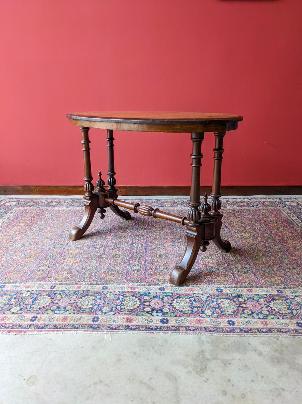 Antique Victorian Inlaid Oval Walnut Occasional Table View V
