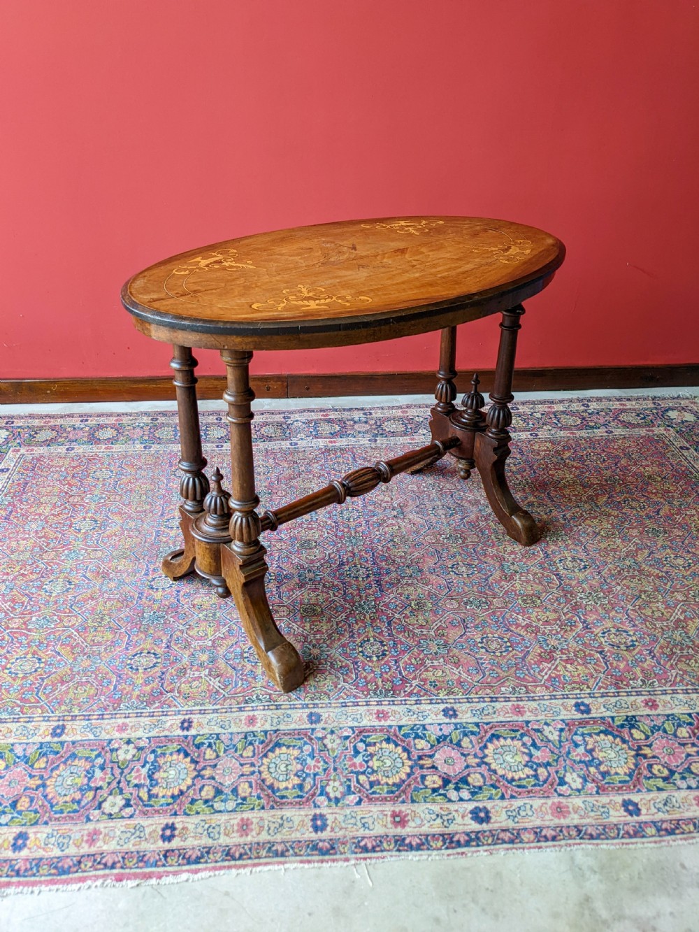 Antique Victorian Inlaid Oval Walnut Occasional Table View VI