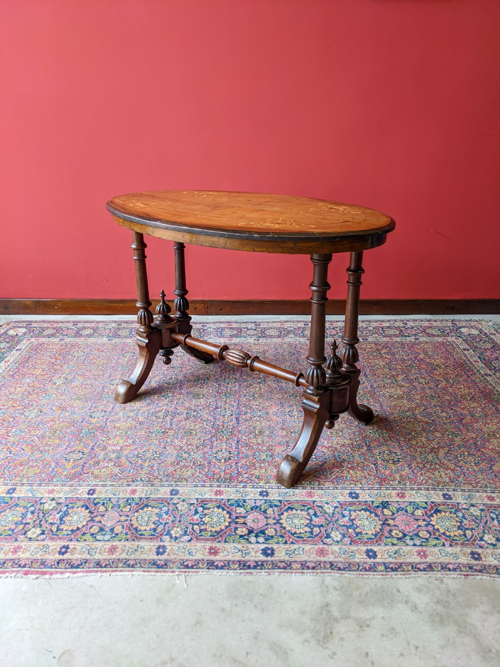 Antique Victorian Inlaid Oval Walnut Occasional Table View VII