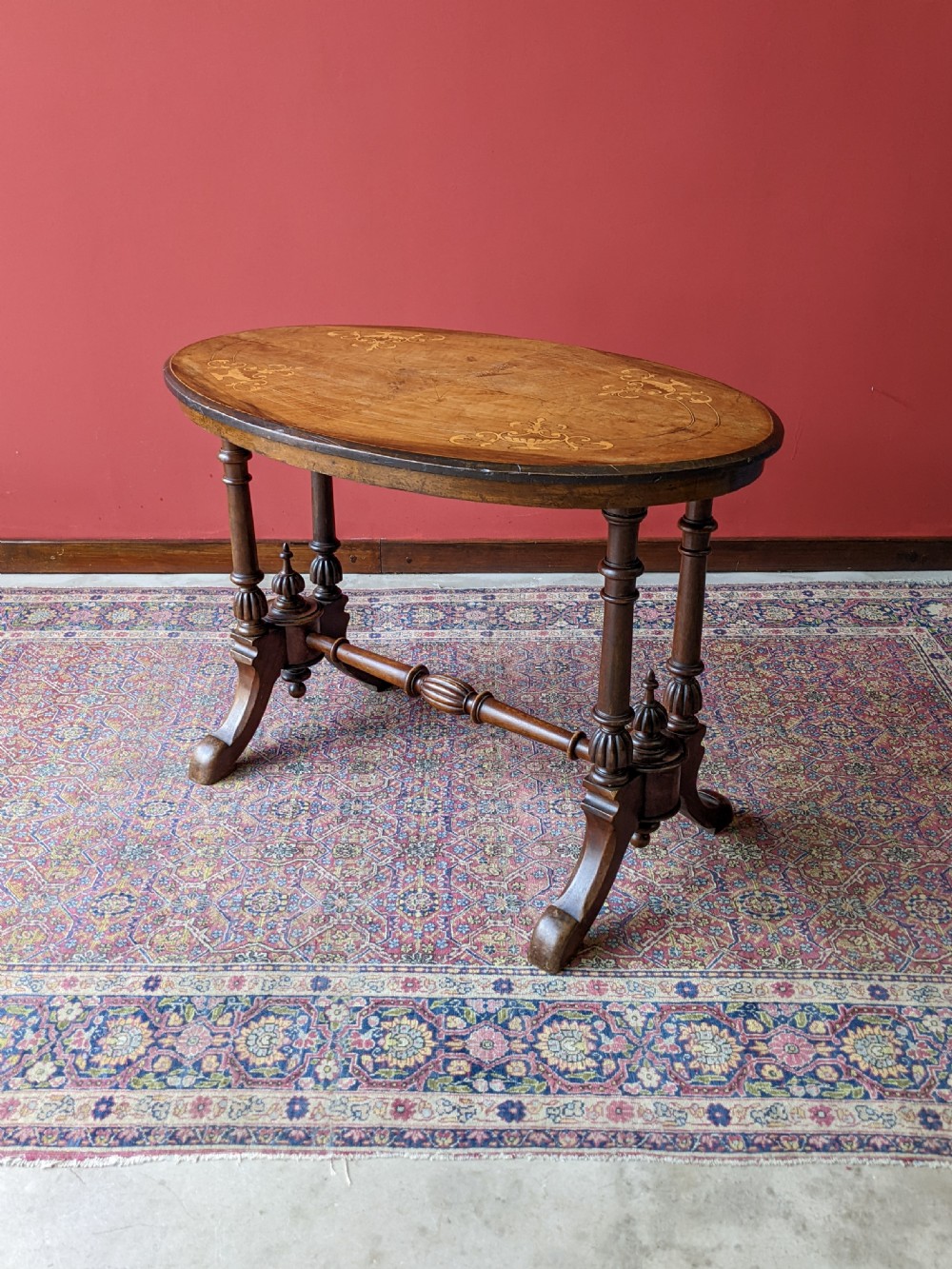 Antique Victorian Inlaid Oval Walnut Occasional Table View VIII