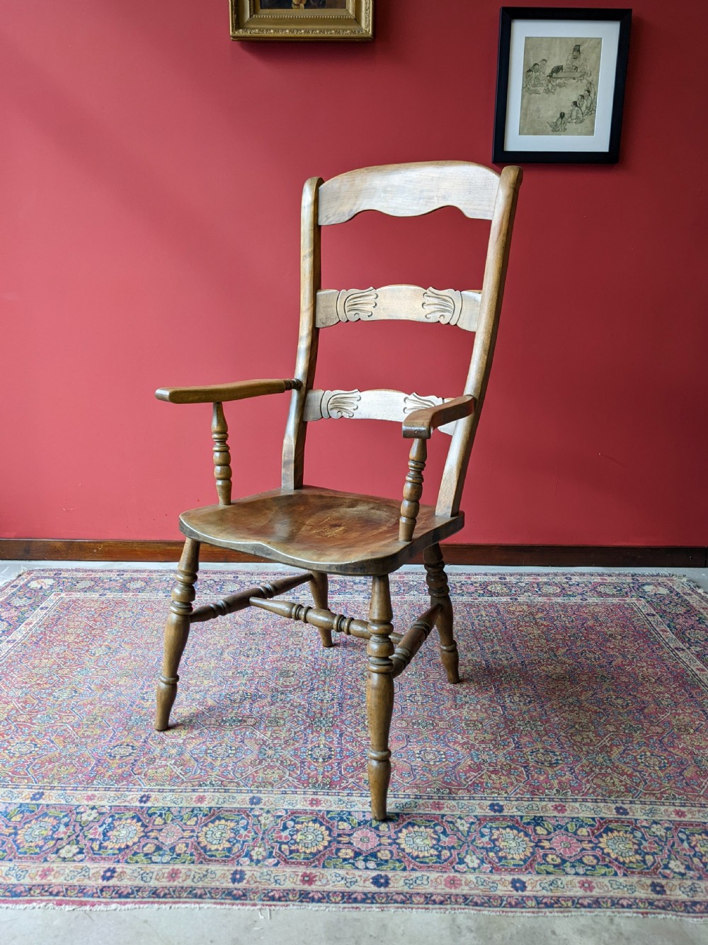 Antique 19th Century Carved Beech Windsor Chair View V