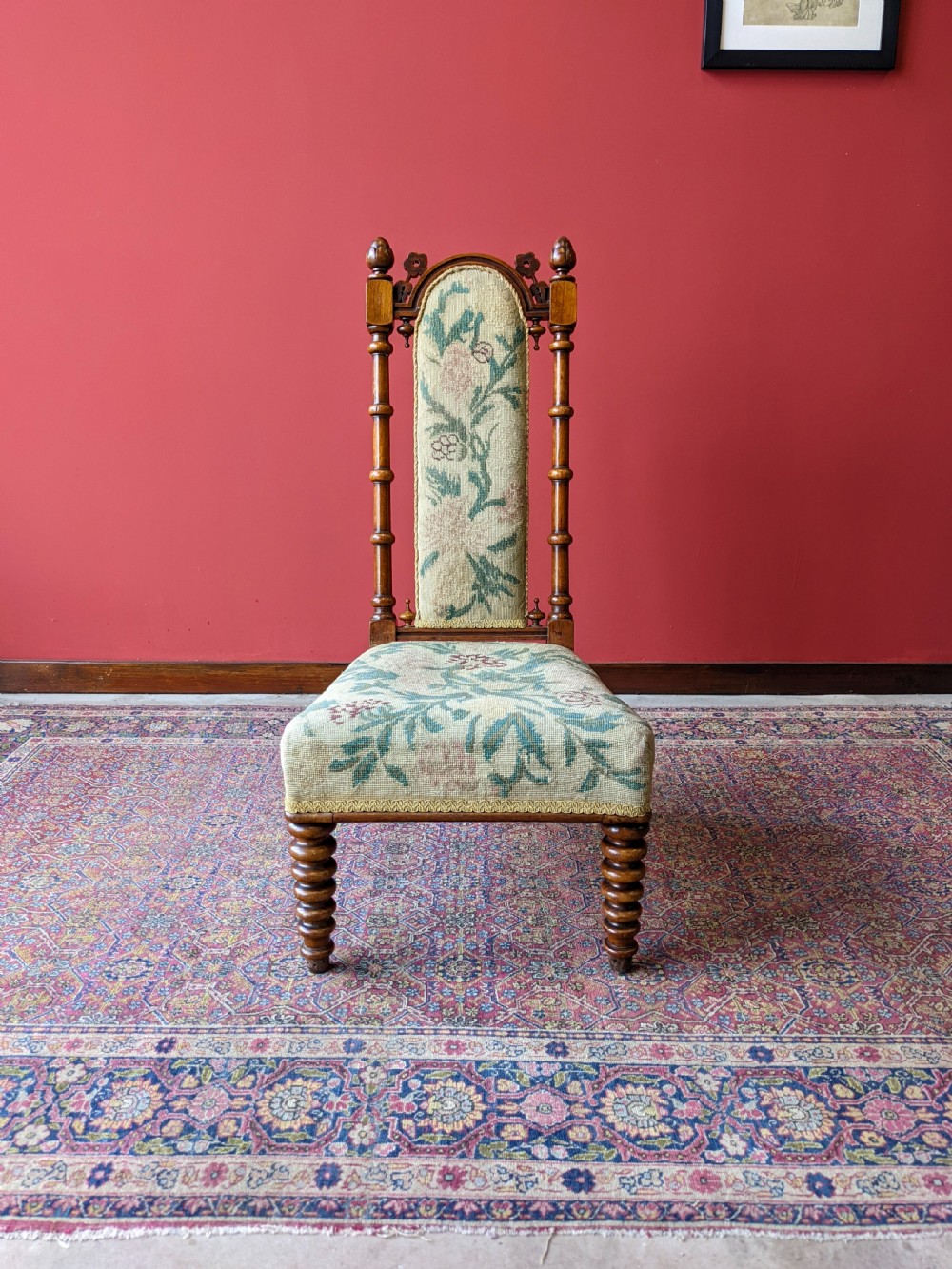 Antique Victorian Walnut Bobbin Leg Tapestry Side Chair View II