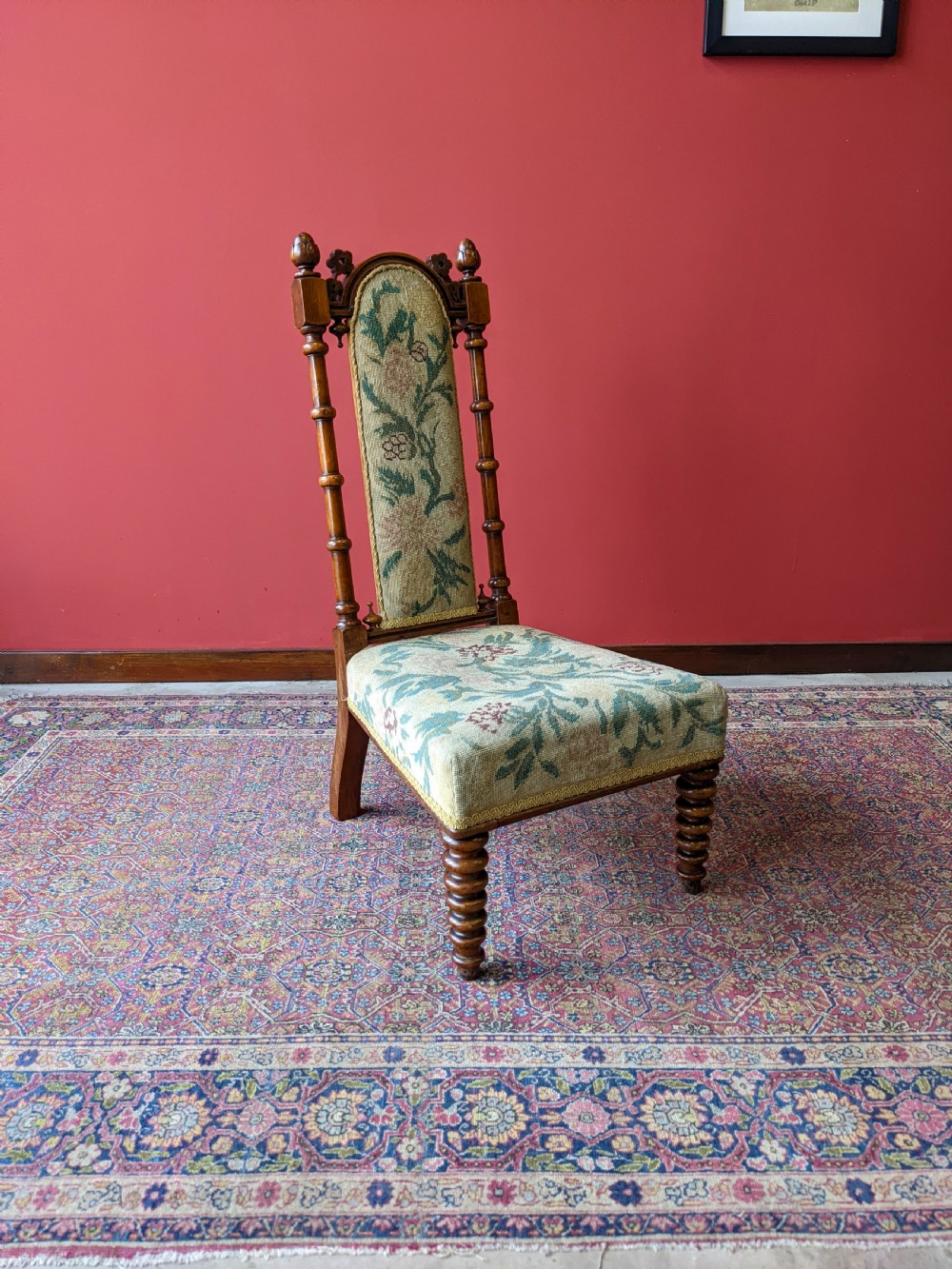 Antique Victorian Walnut Bobbin Leg Tapestry Side Chair View III