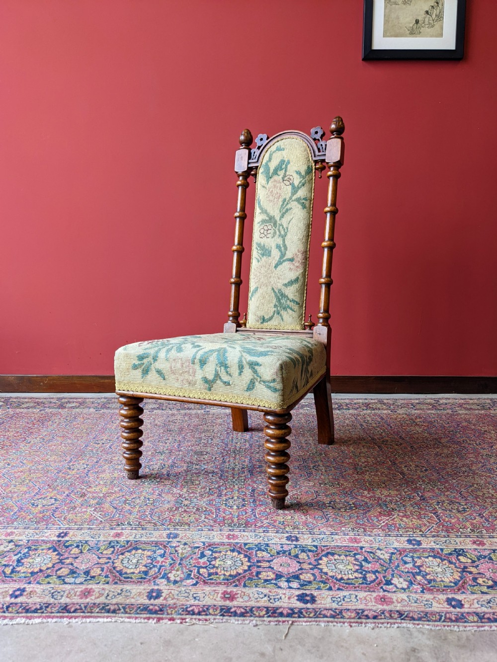 Antique Victorian Walnut Bobbin Leg Tapestry Side Chair View IV
