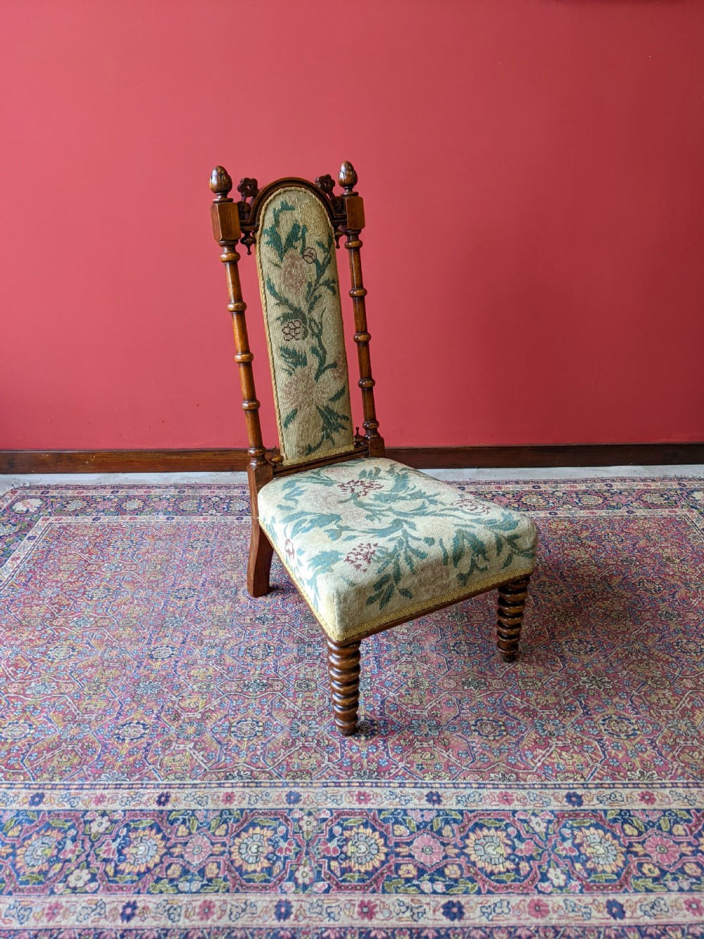 Antique Victorian Walnut Bobbin Leg Tapestry Side Chair View VI