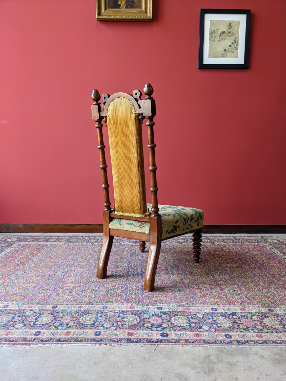 Antique Victorian Walnut Bobbin Leg Tapestry Side Chair View VII