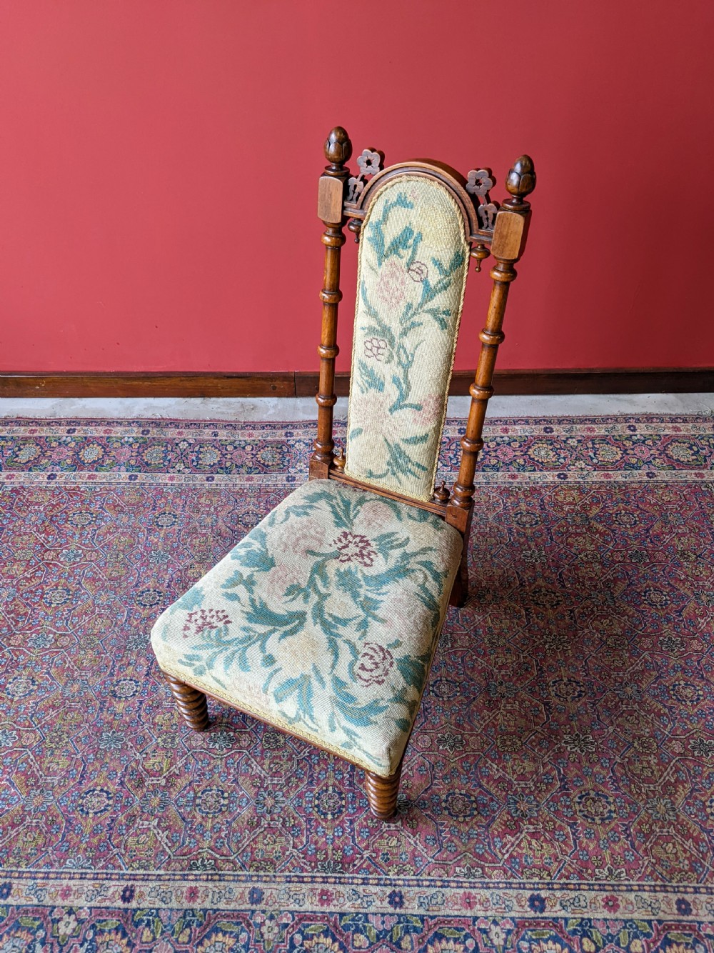 Antique Victorian Walnut Bobbin Leg Tapestry Side Chair View VIII