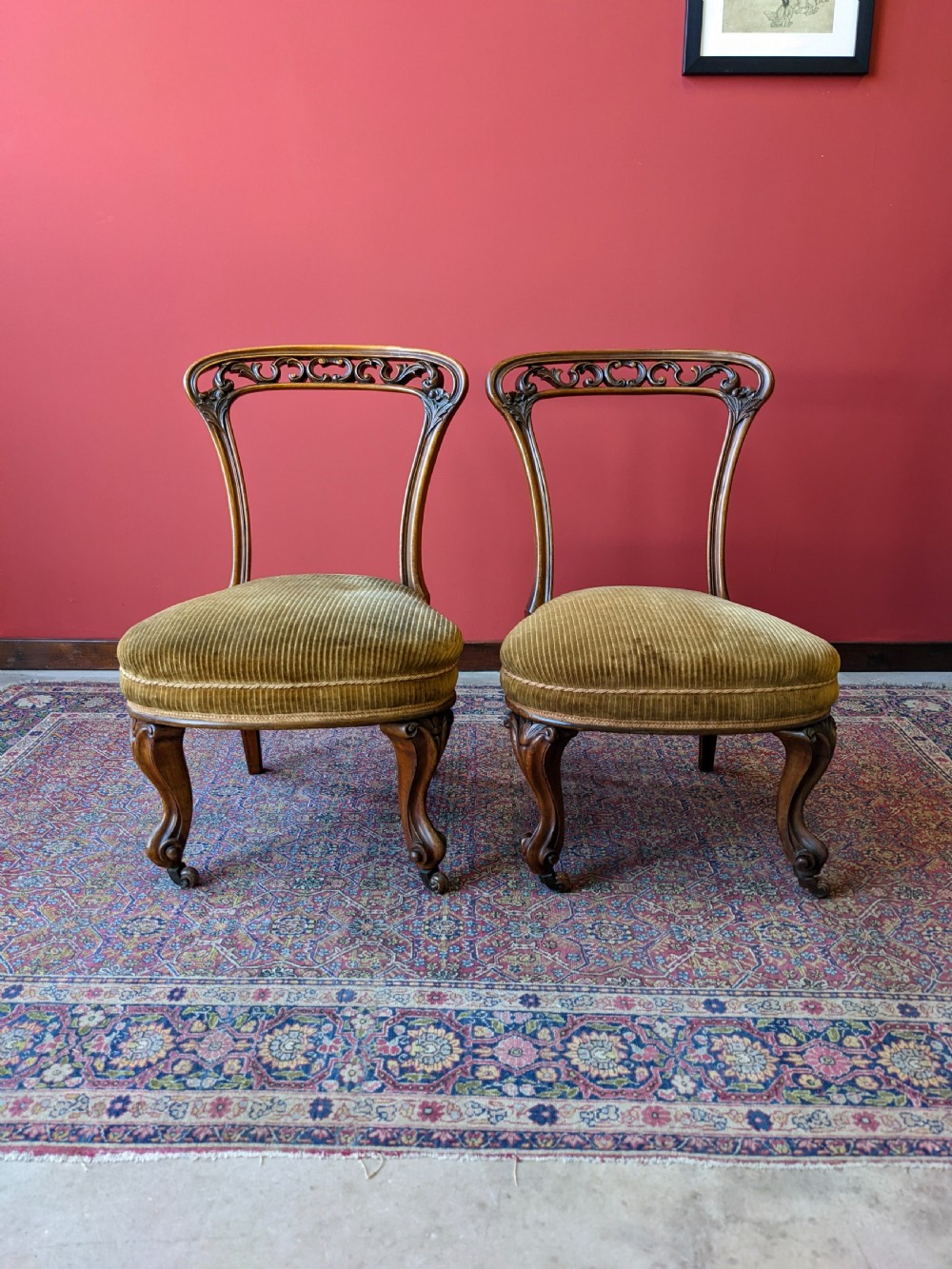 Pair of Antique Victorian Carved Walnut Side Chairs View II