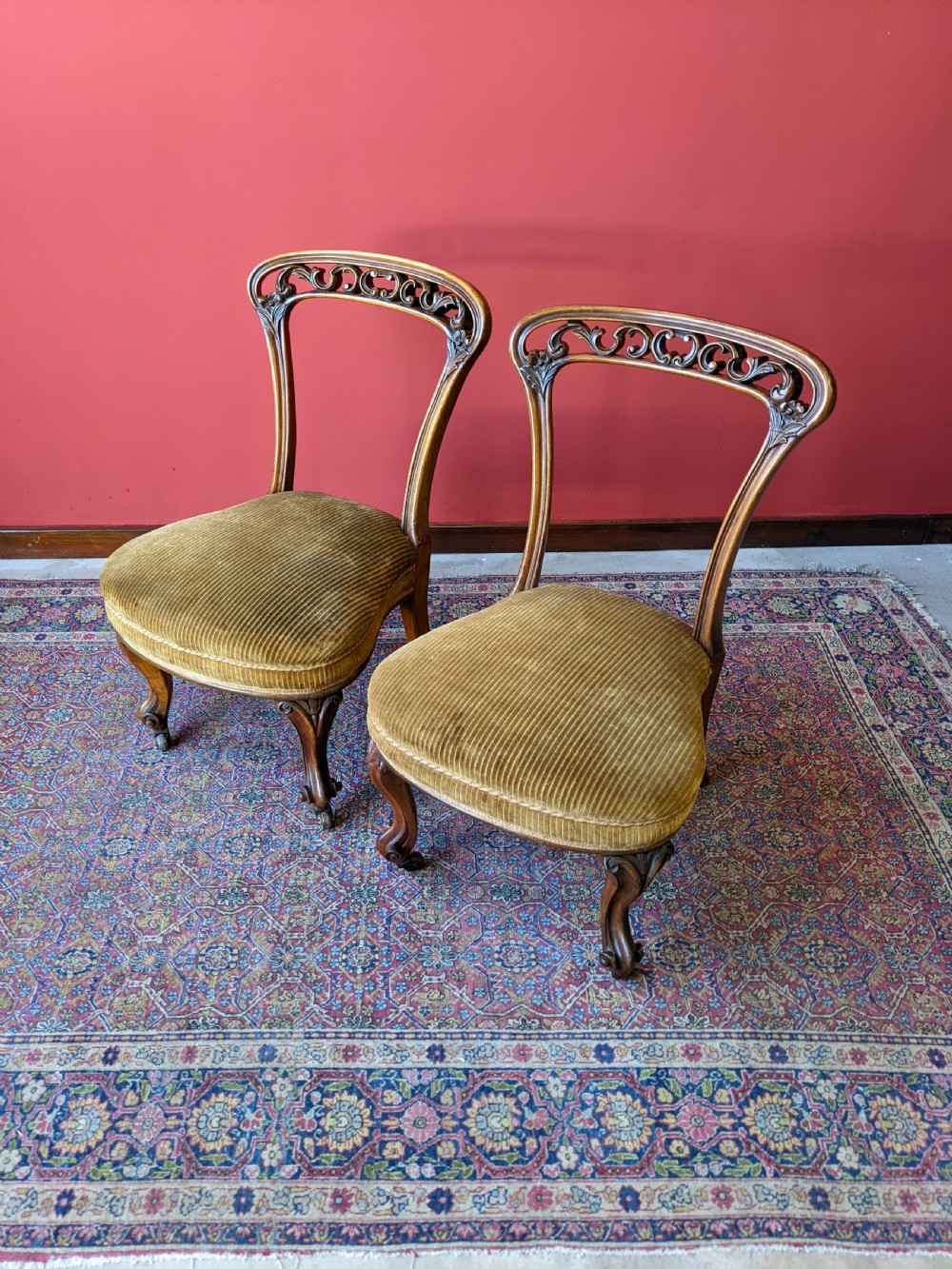 Pair of Antique Victorian Carved Walnut Side Chairs View III