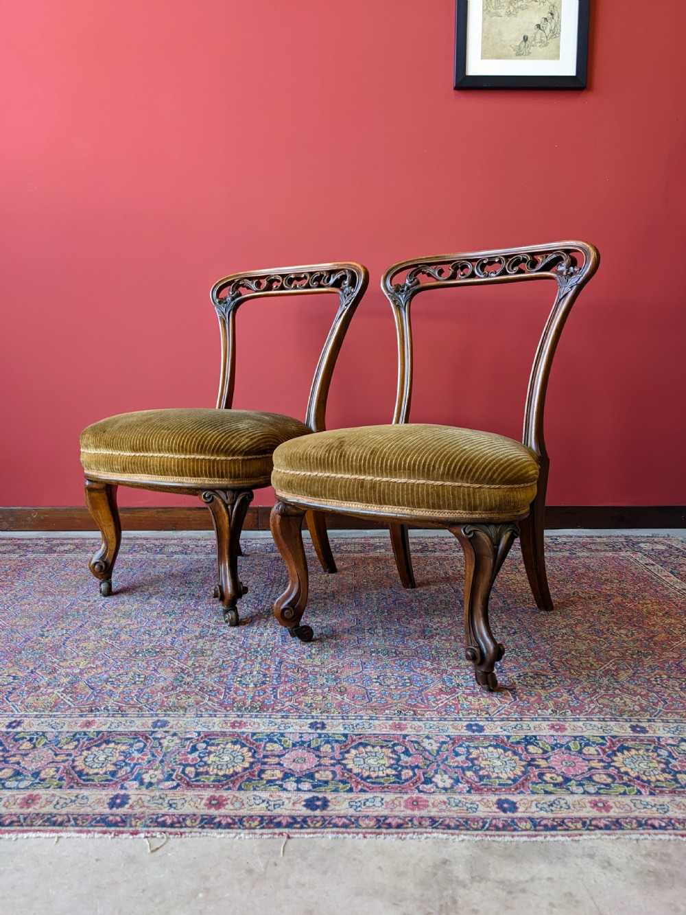 Pair of Antique Victorian Carved Walnut Side Chairs View V