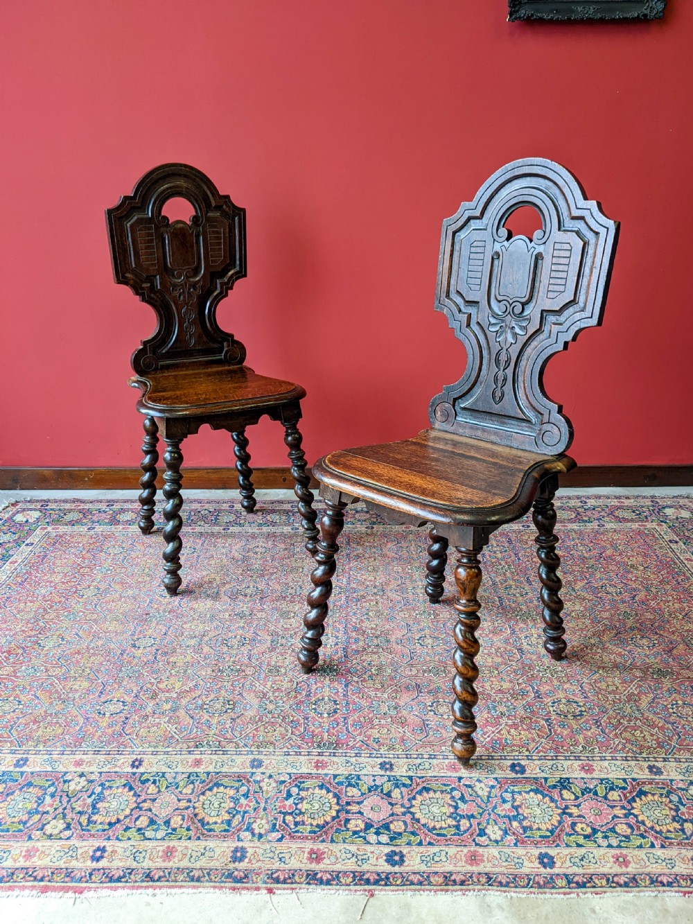 Pair of Antique 19th Century Oak Hall Chairs