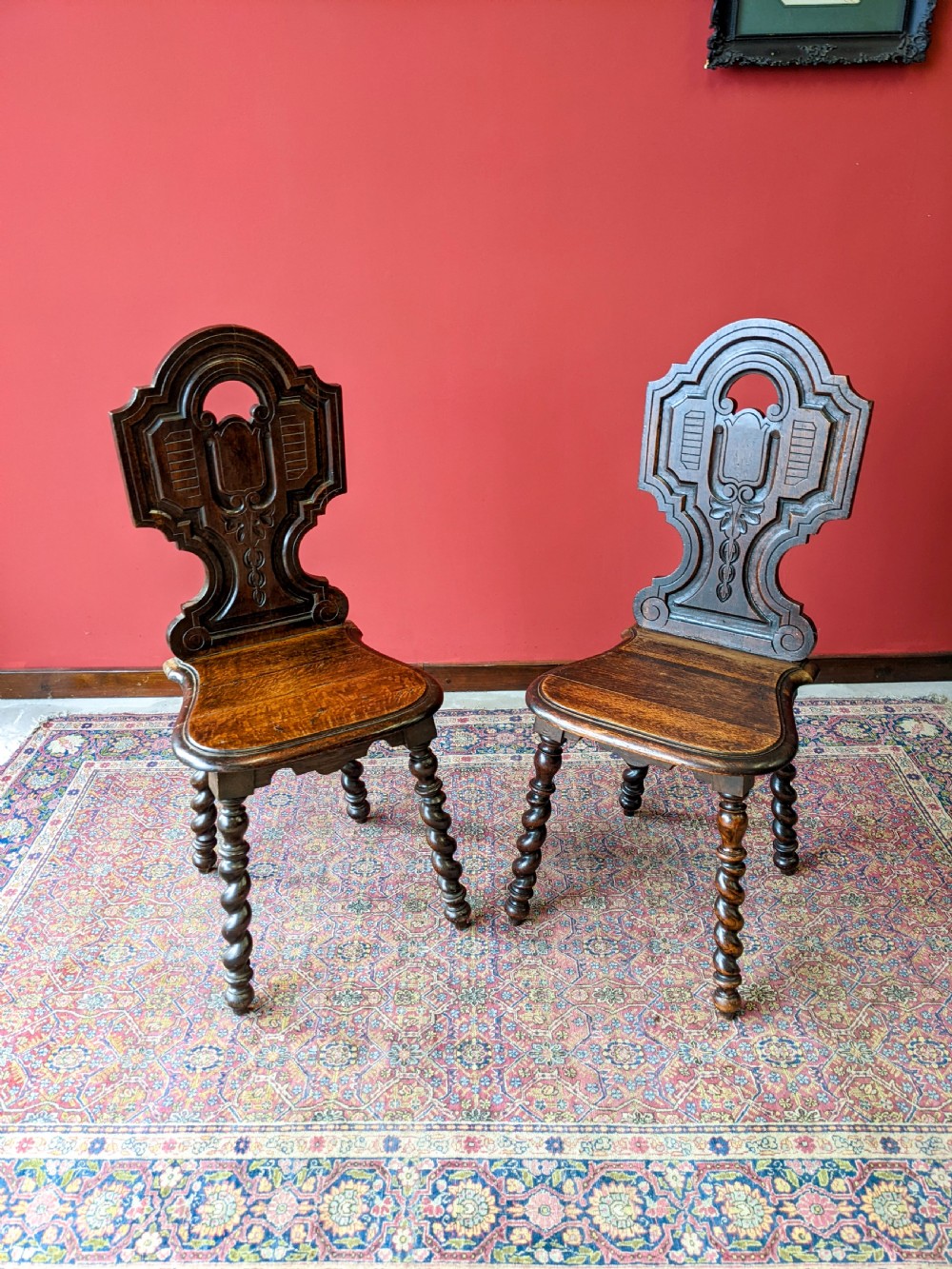 Pair of Antique 19th Century Oak Hall Chairs View III
