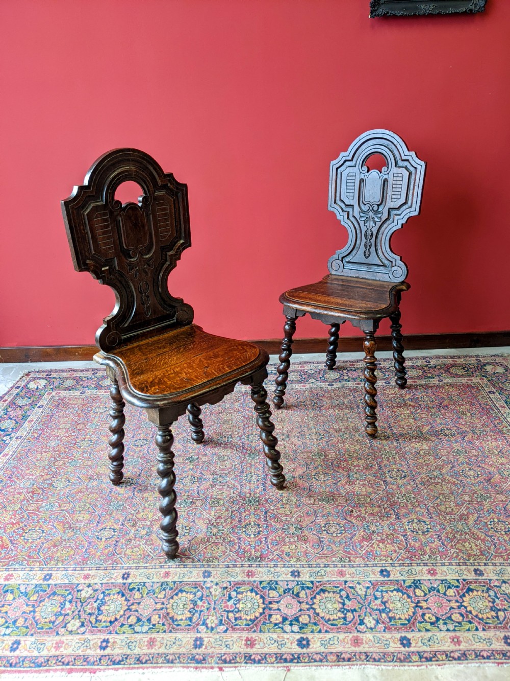 Pair of Antique 19th Century Oak Hall Chairs View VI