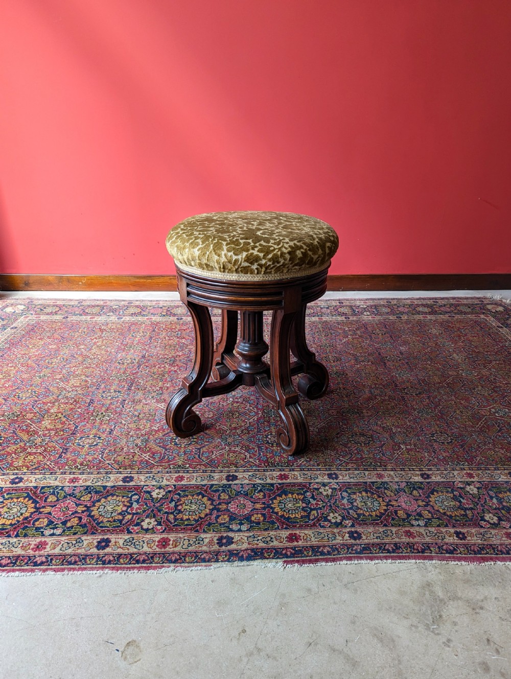 Antique Victorian Walnut Circular Swivel Piano Stool View II