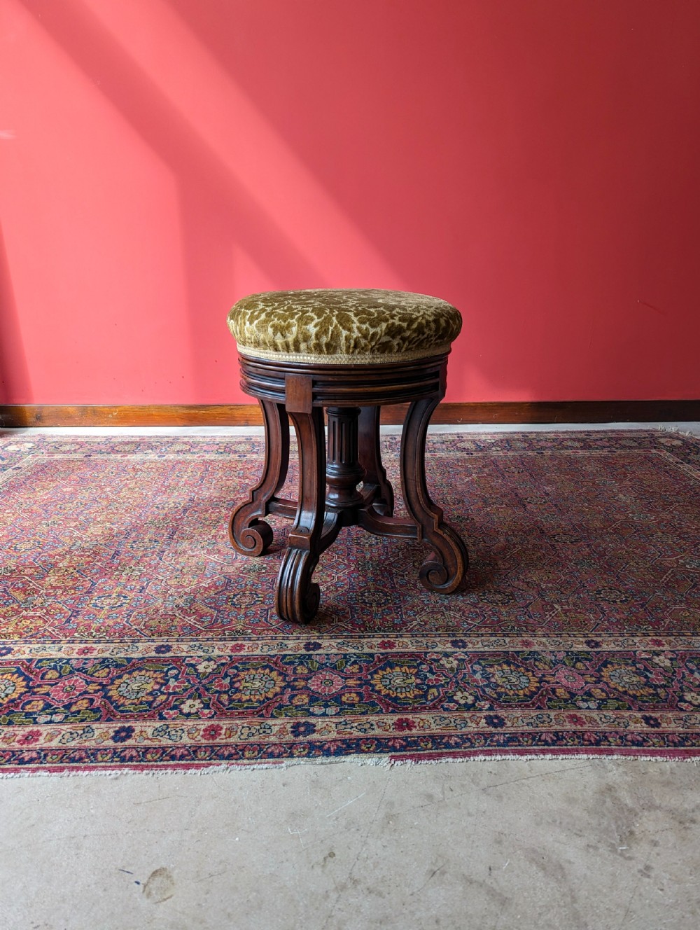 Antique Victorian Walnut Circular Swivel Piano Stool View V