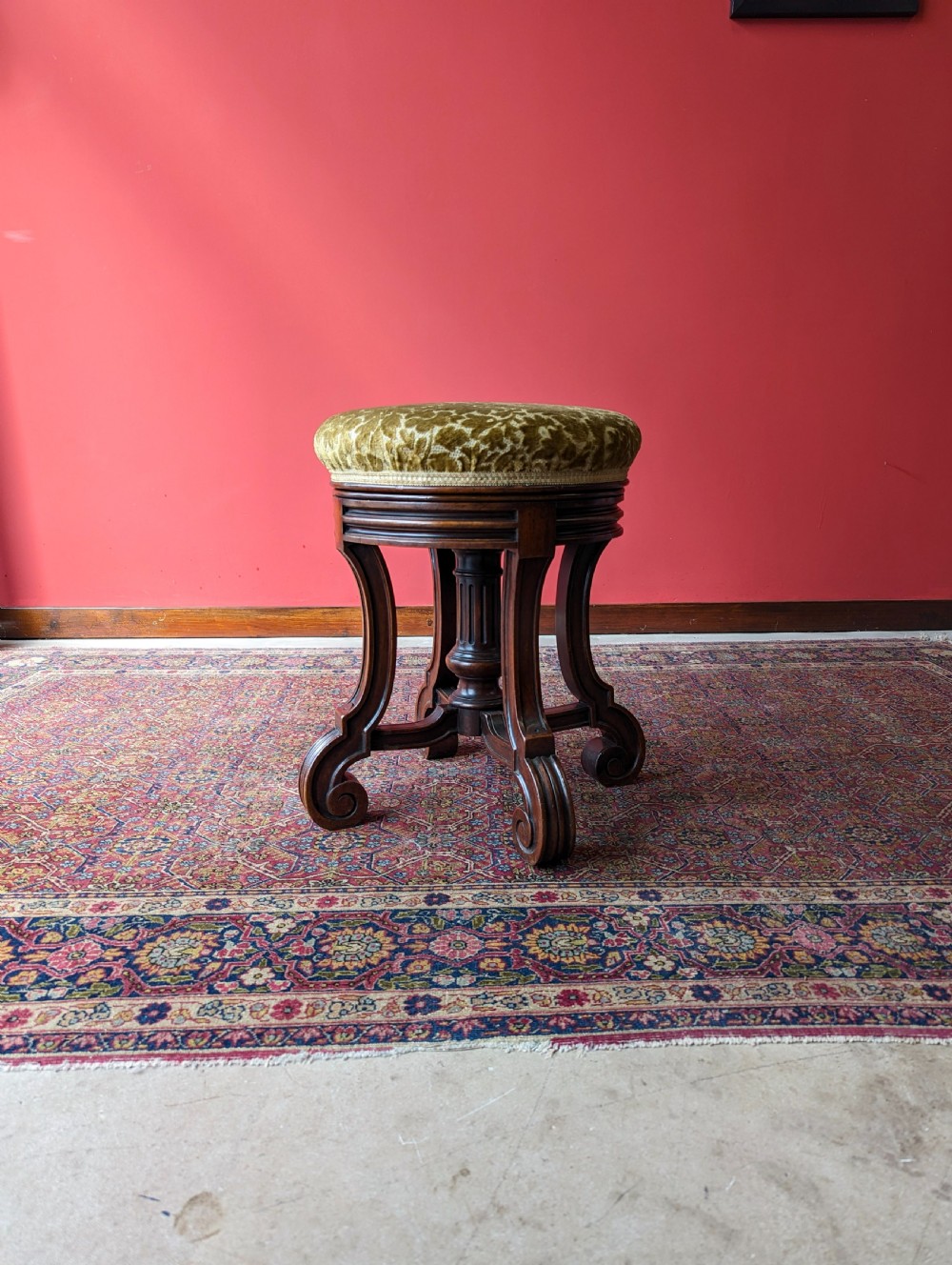Antique Victorian Walnut Circular Swivel Piano Stool View VI