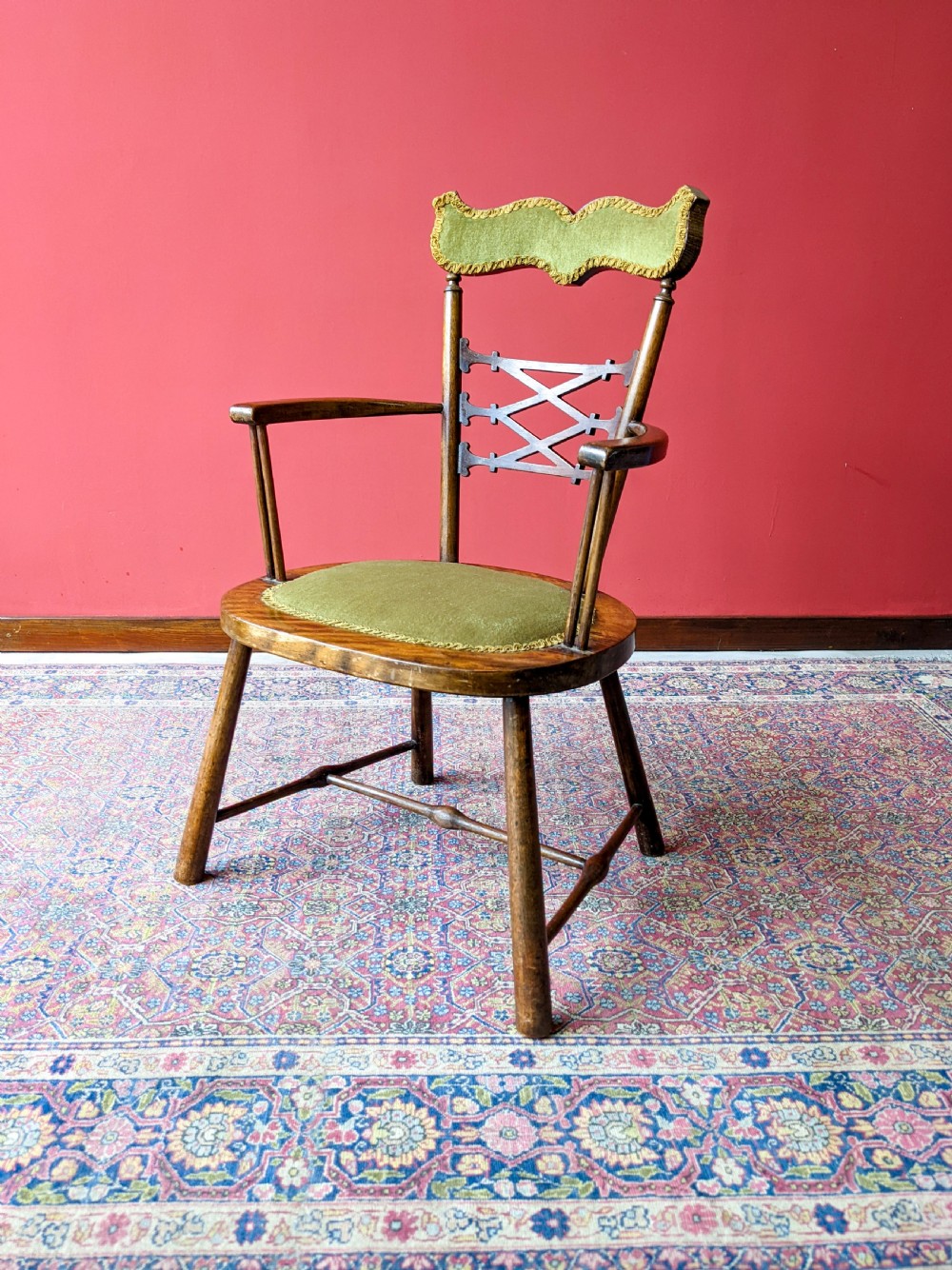 Antique Oak Diminutive Arts & Crafts Elbow Chair Circa 1900 View VI