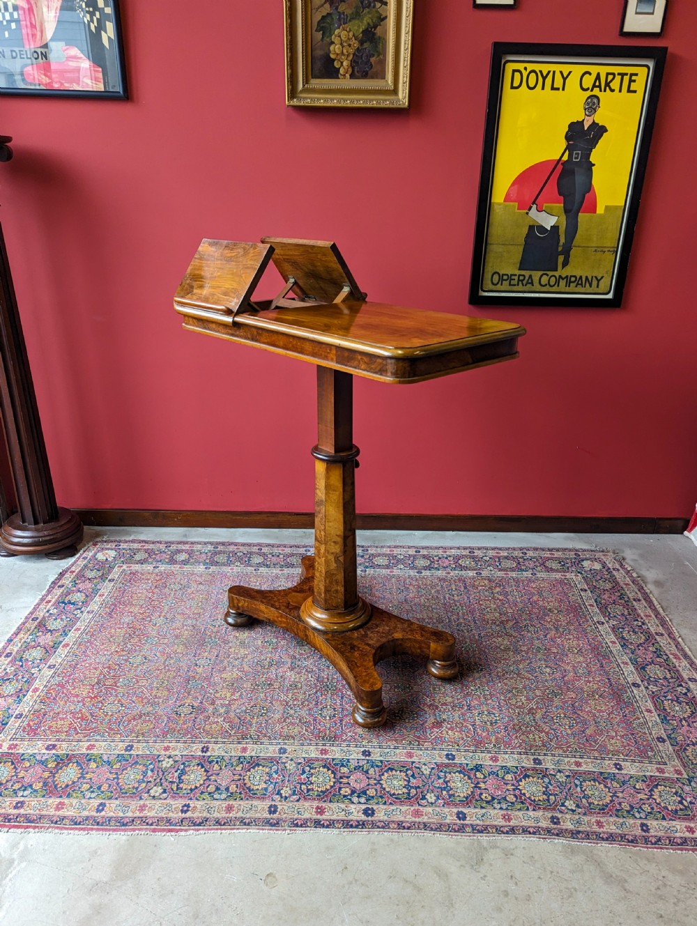 Antique Victorian Walnut Rise & Fall Duet Music Table / Reading Table View II