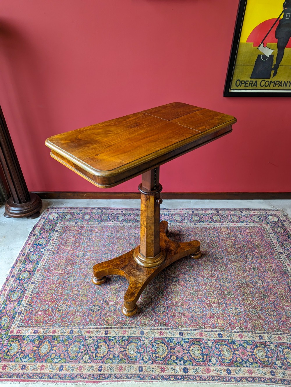 Antique Victorian Walnut Rise & Fall Duet Music Table / Reading Table View III