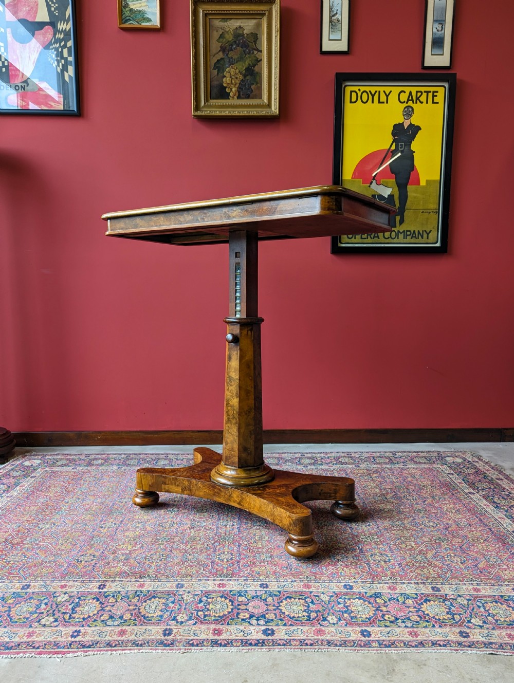 Antique Victorian Walnut Rise & Fall Duet Music Table / Reading Table View IV