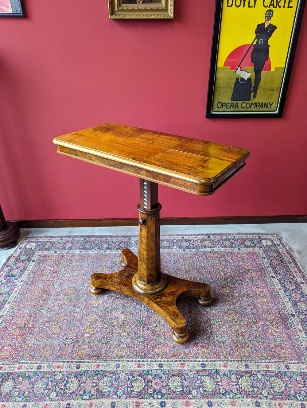Antique Victorian Walnut Rise & Fall Duet Music Table / Reading Table View V
