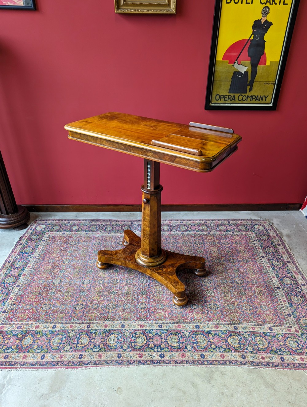 Antique Victorian Walnut Rise & Fall Duet Music Table / Reading Table View VI