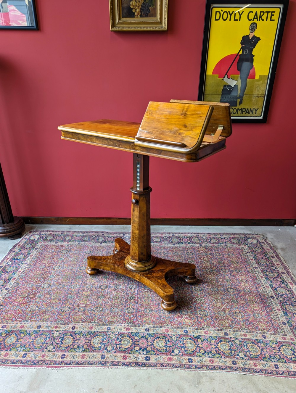Antique Victorian Walnut Rise & Fall Duet Music Table / Reading Table View VII