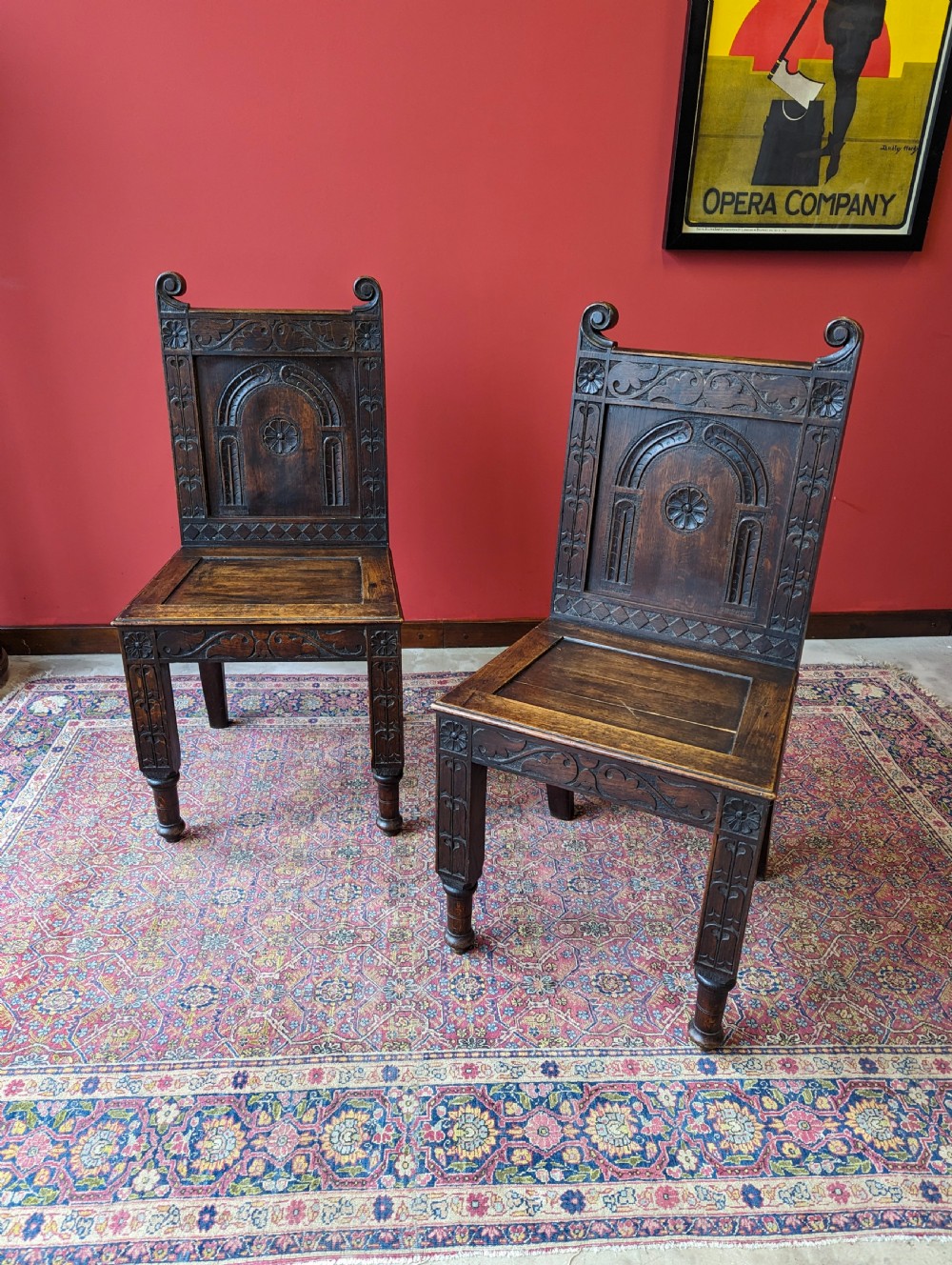 Antique Victorian Oak Altar Table & Two Chairs Dated 1896 View IV