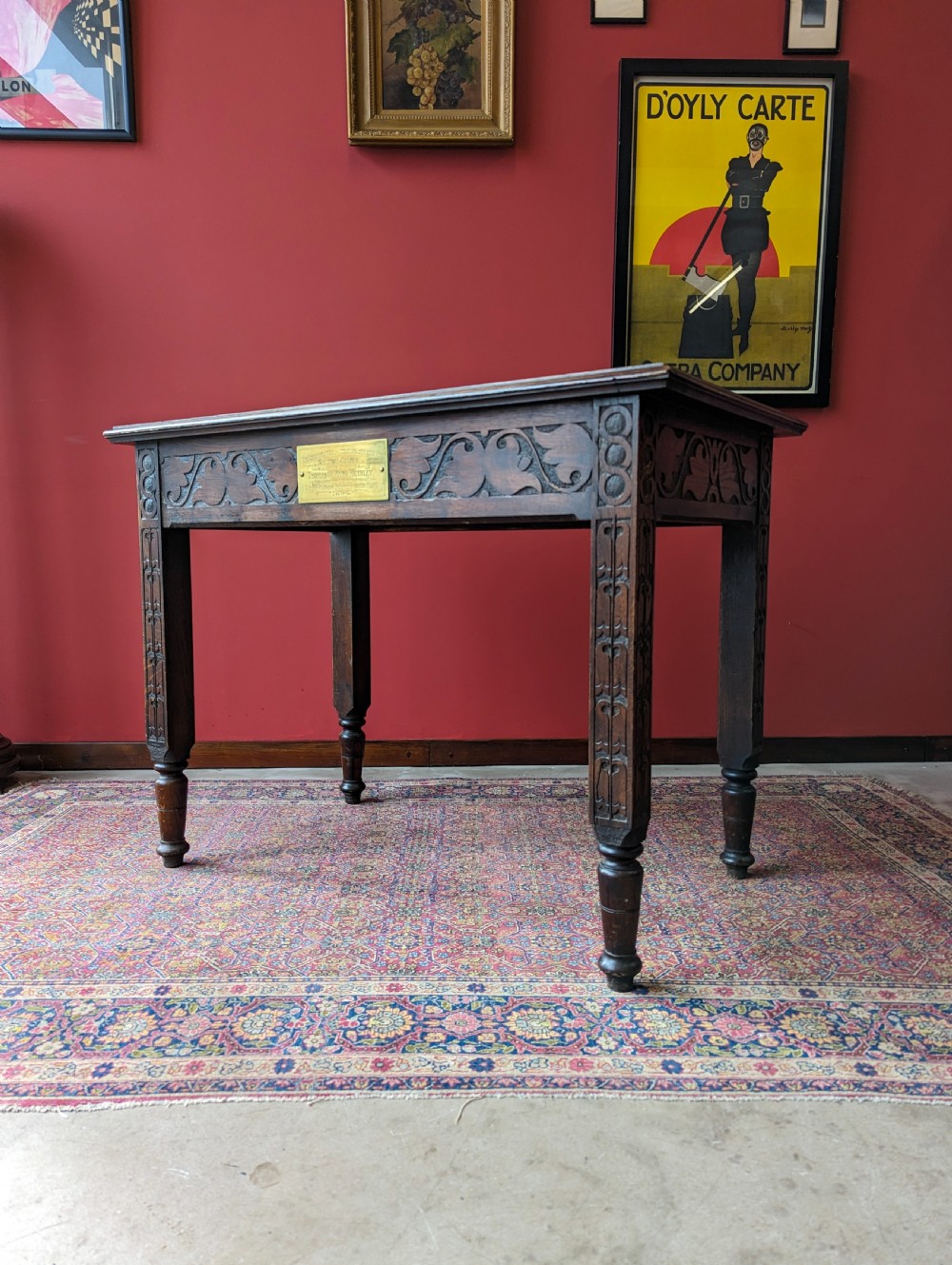 Antique Victorian Oak Altar Table & Two Chairs Dated 1896 View VI