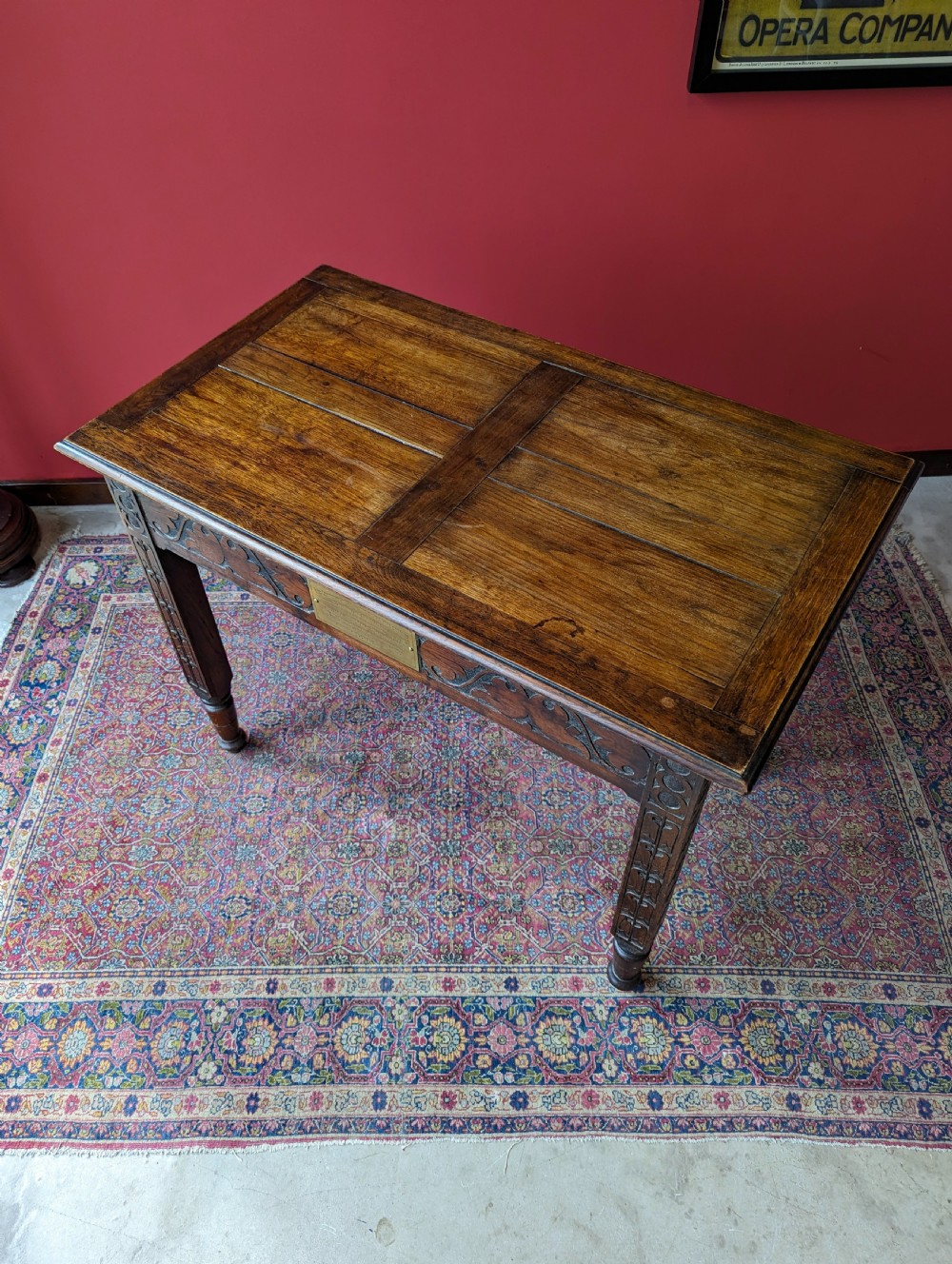 Antique Victorian Oak Altar Table & Two Chairs Dated 1896 View X