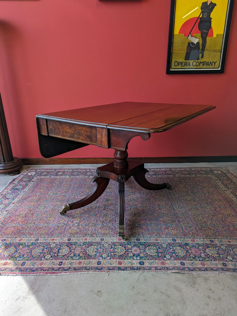 Antique 19th Century Regency Mahogany Pedestal Pembroke Table View III