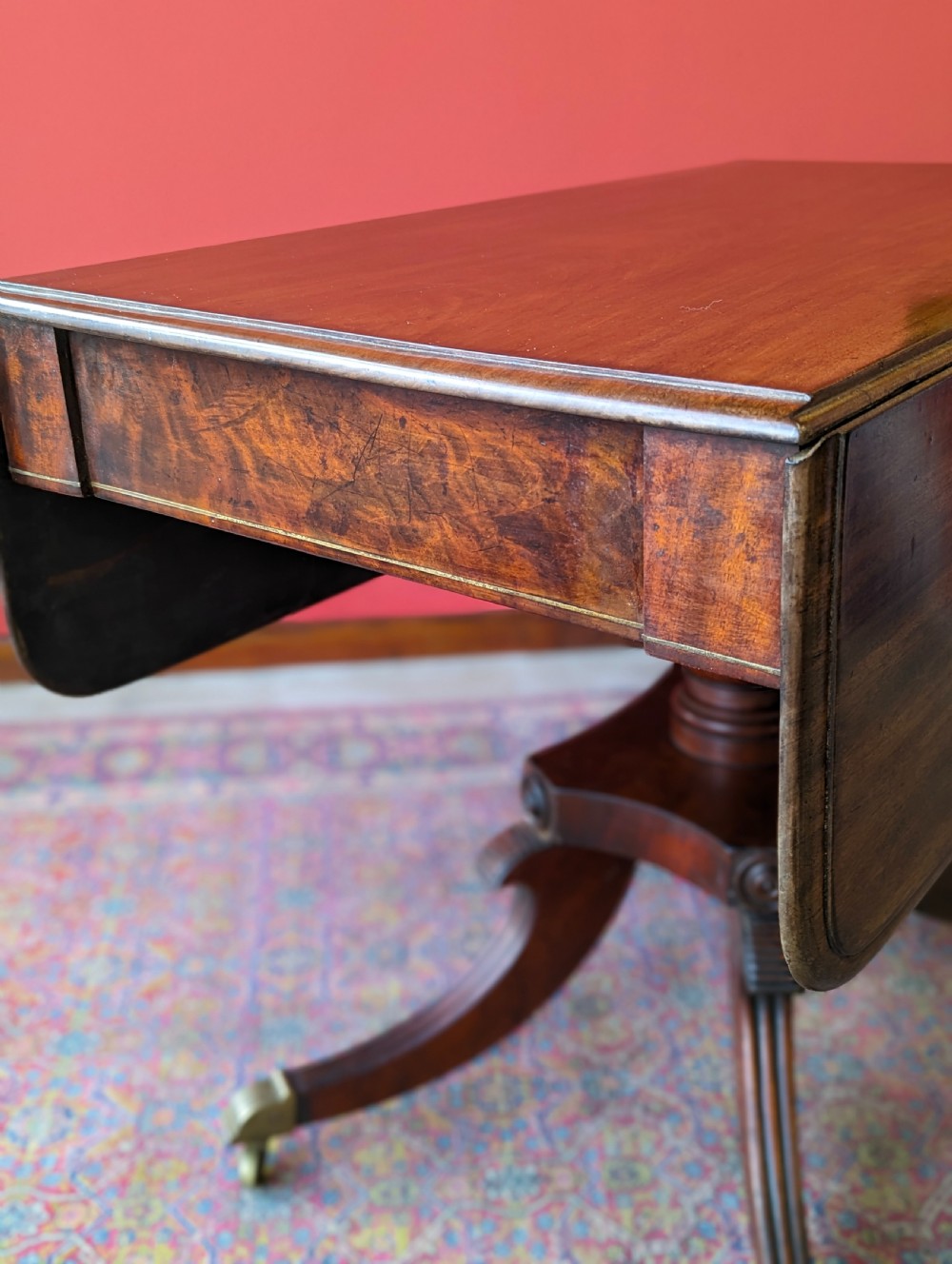 Antique 19th Century Regency Mahogany Pedestal Pembroke Table View V