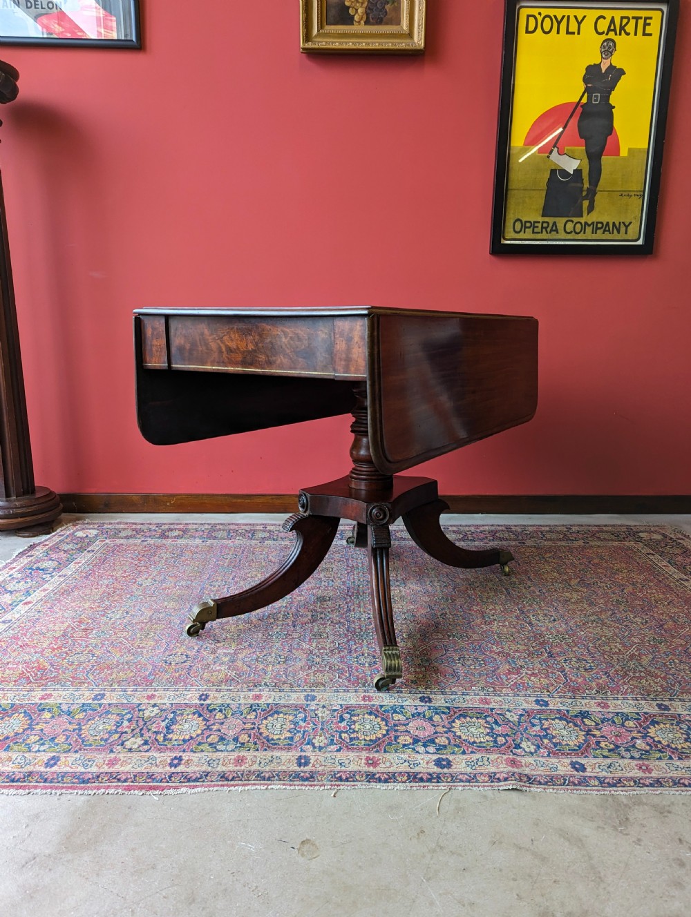 Antique 19th Century Regency Mahogany Pedestal Pembroke Table View VI