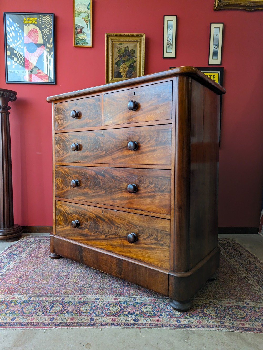 Large Antique Victorian Flame Mahogany Chest of Drawers View III