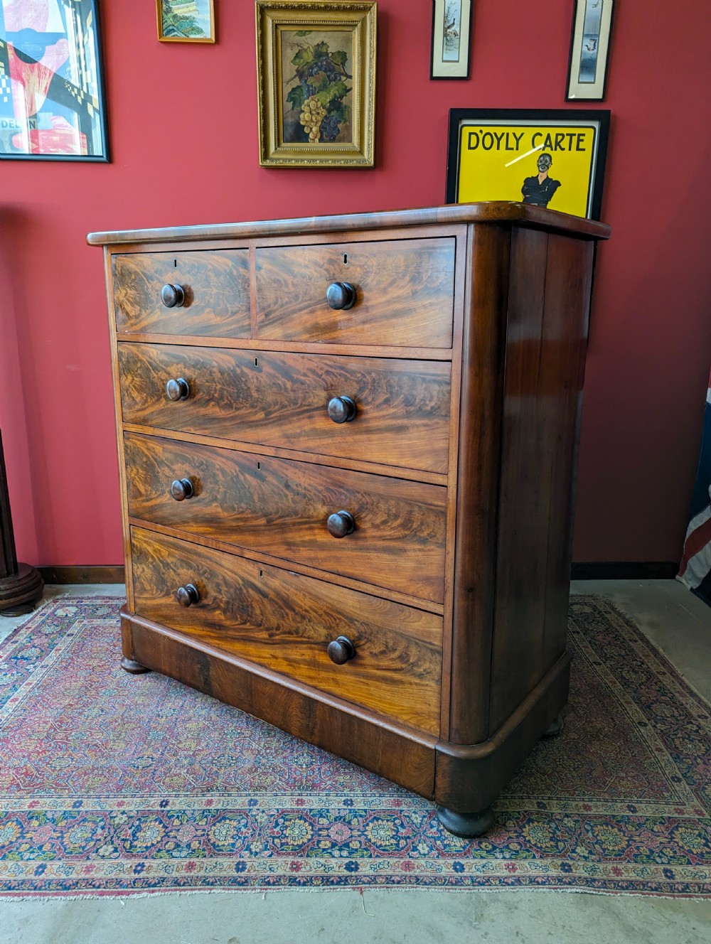Large Antique Victorian Flame Mahogany Chest of Drawers View IV