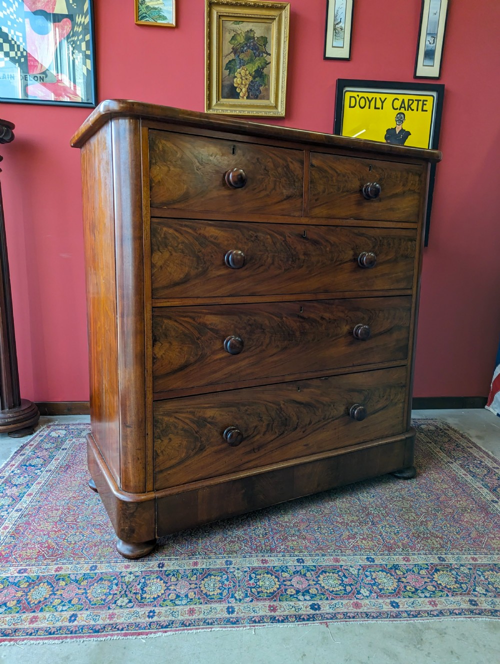 Large Antique Victorian Flame Mahogany Chest of Drawers View VII