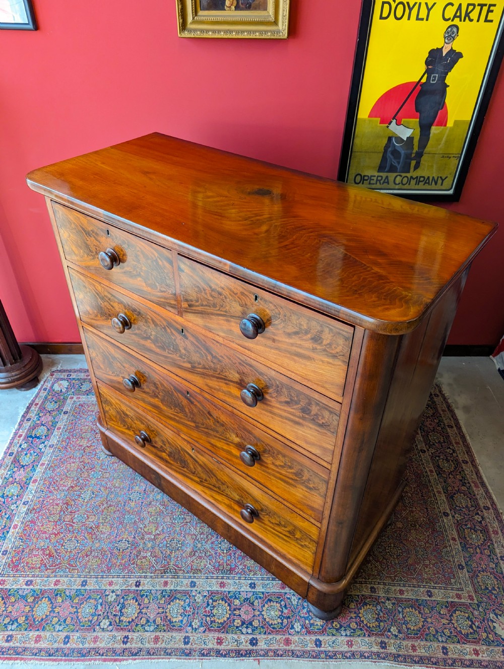 Large Antique Victorian Flame Mahogany Chest of Drawers View X