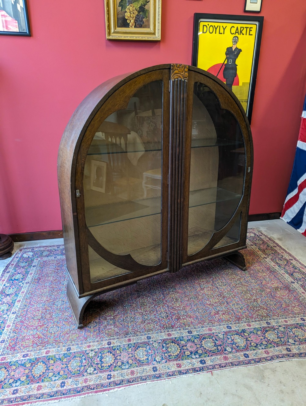 Antique Art Deco Oak Circular Glass Display Cabinet