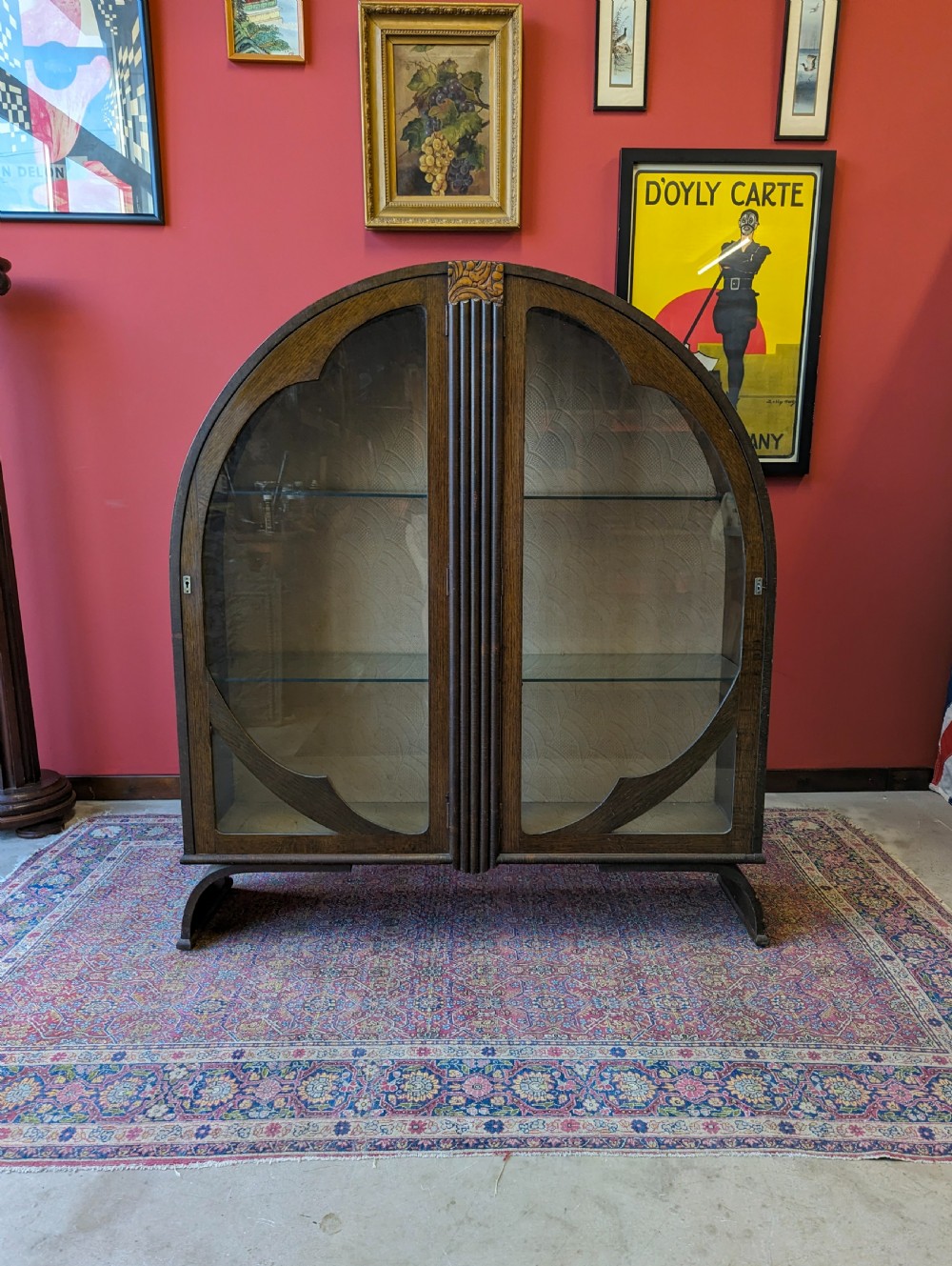 Antique Art Deco Oak Circular Glass Display Cabinet View II