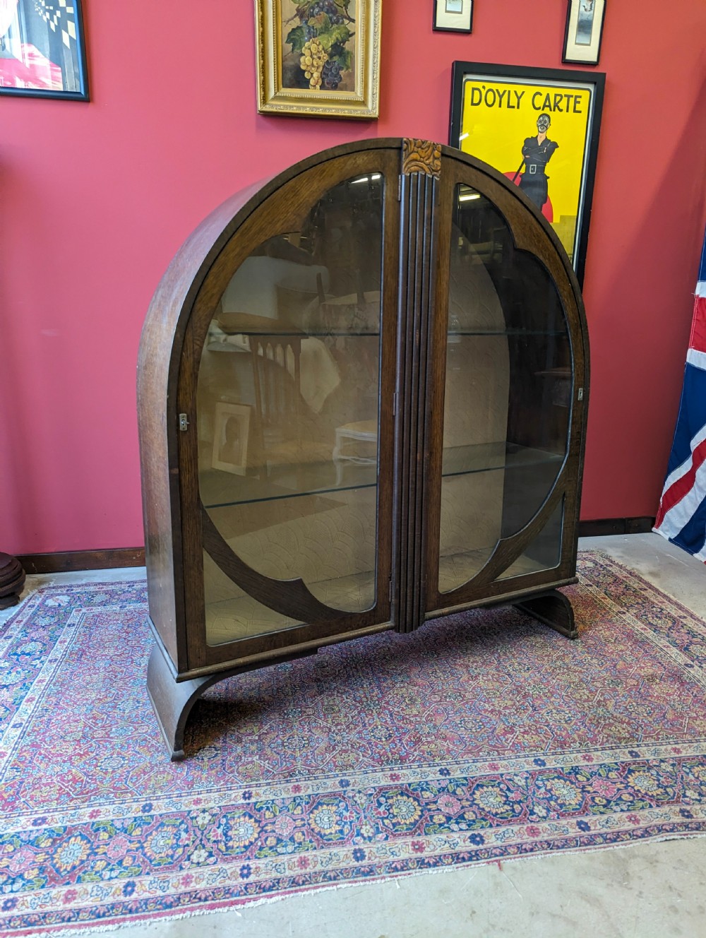 Antique Art Deco Oak Circular Glass Display Cabinet View III