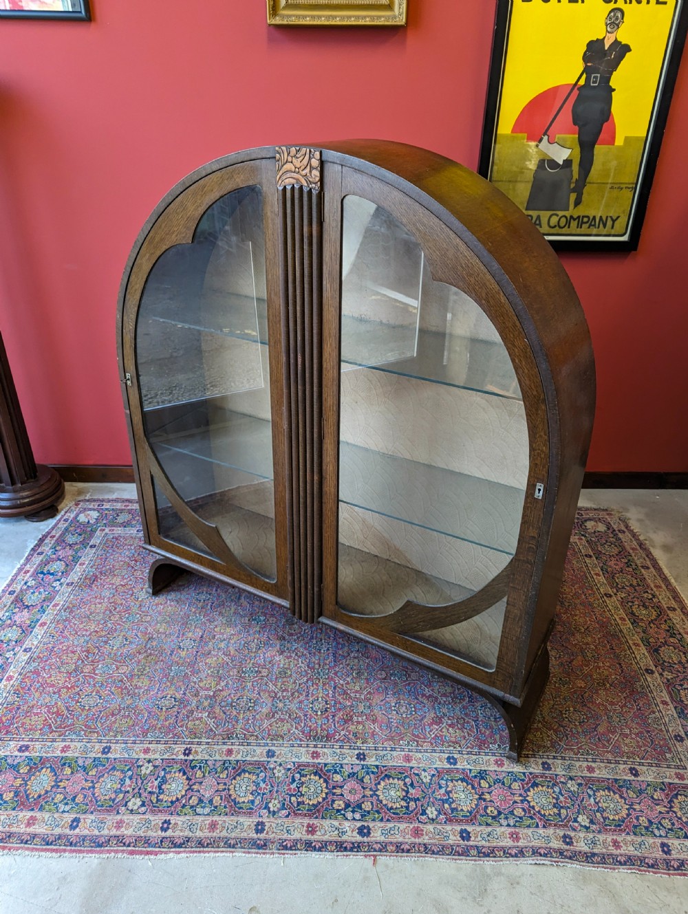 Antique Art Deco Oak Circular Glass Display Cabinet View IV