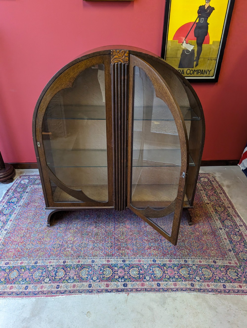 Antique Art Deco Oak Circular Glass Display Cabinet View VI