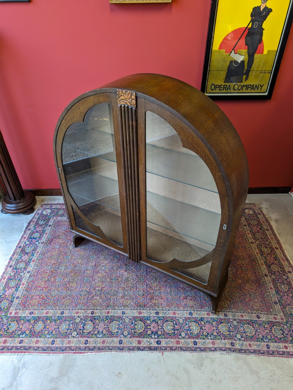 Antique Art Deco Oak Circular Glass Display Cabinet View VII