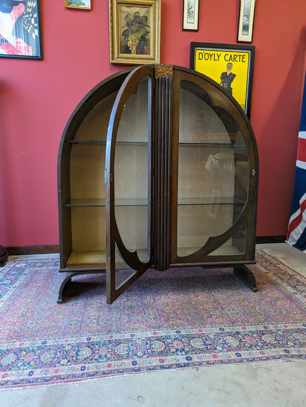 Antique Art Deco Oak Circular Glass Display Cabinet View VIII