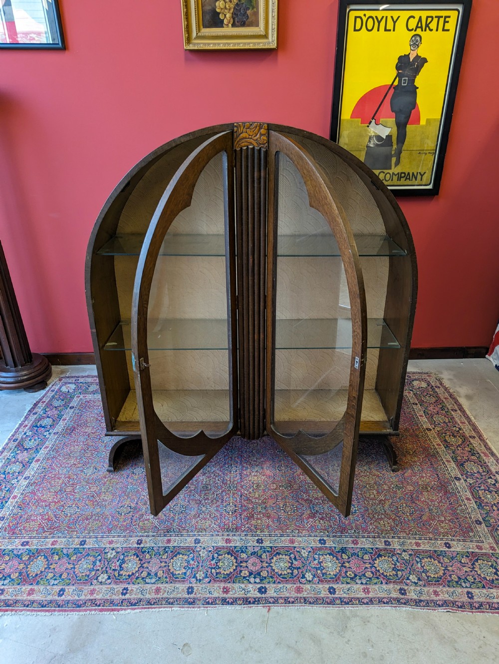 Antique Art Deco Oak Circular Glass Display Cabinet View IX