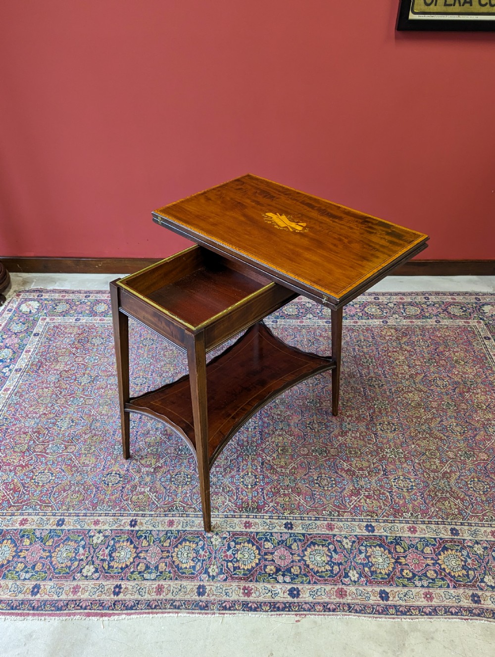 Antique Edwardian Inlaid Mahogany Tea Table View VIII