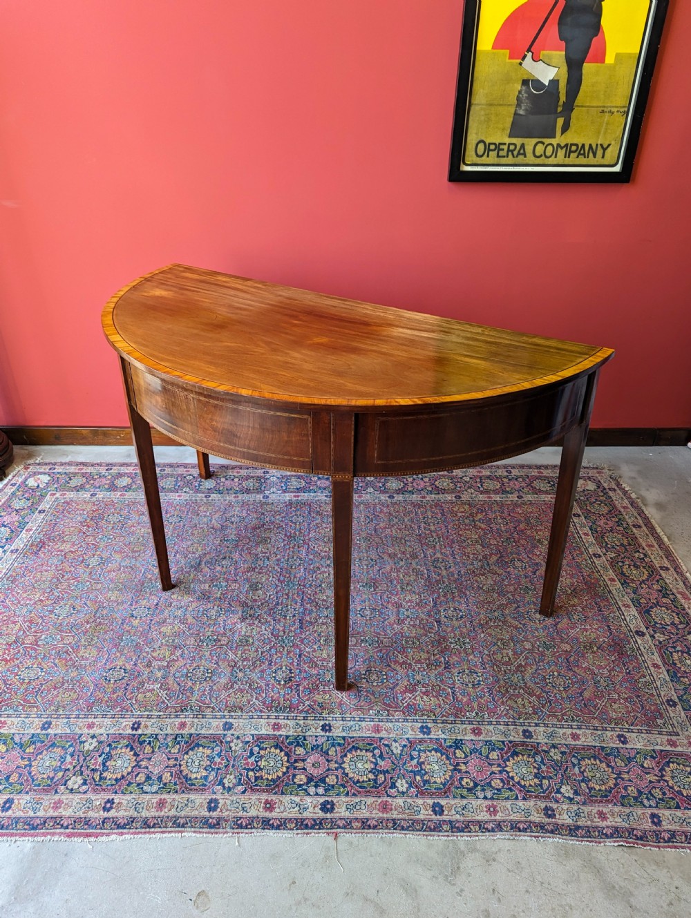 Antique Early 19th Century Mahogany Demilune Sheraton Style Console Table