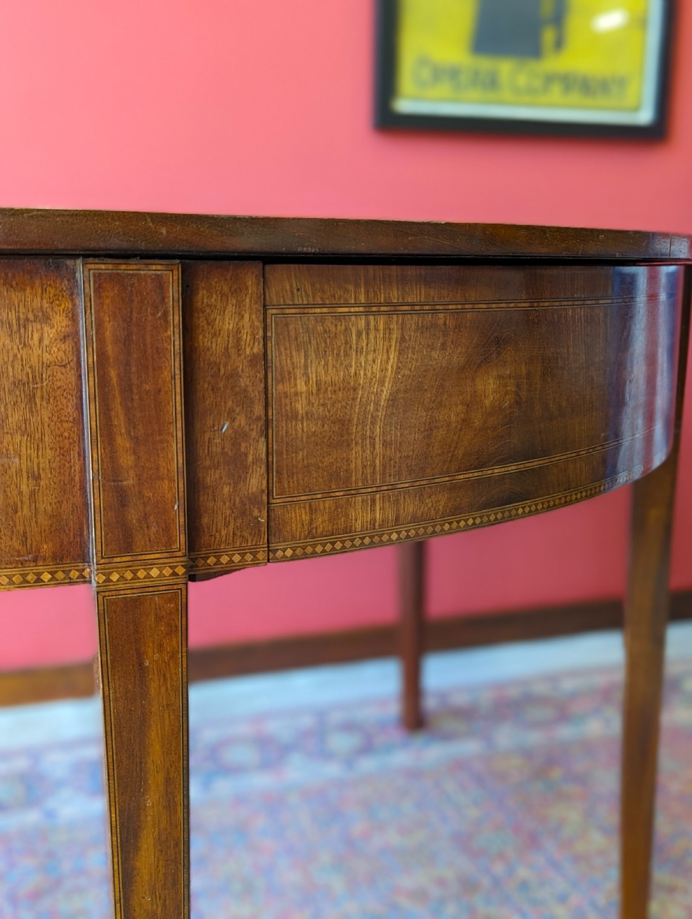Antique Early 19th Century Mahogany Demilune Sheraton Style Console Table View III