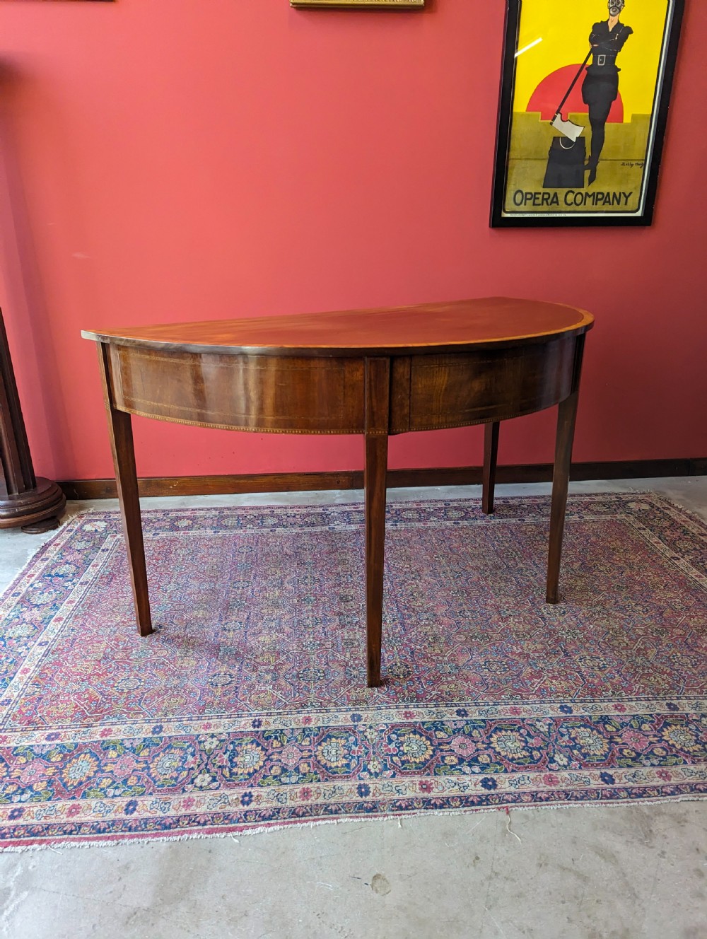 Antique Early 19th Century Mahogany Demilune Sheraton Style Console Table View IV